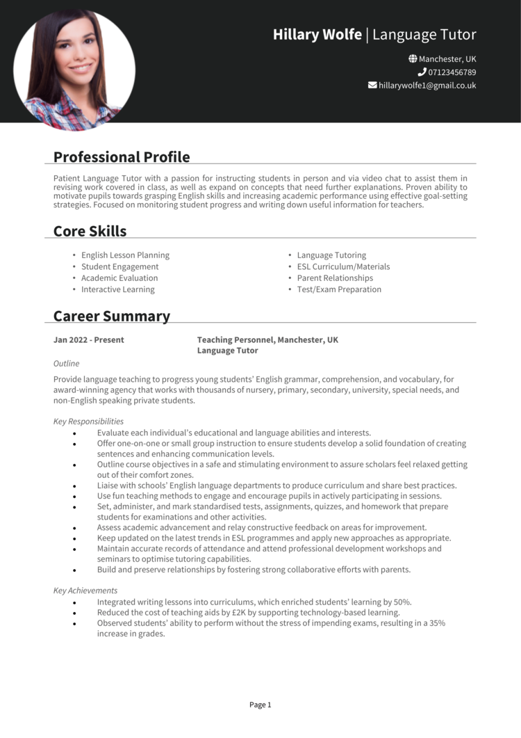 Language Tutor CV 1