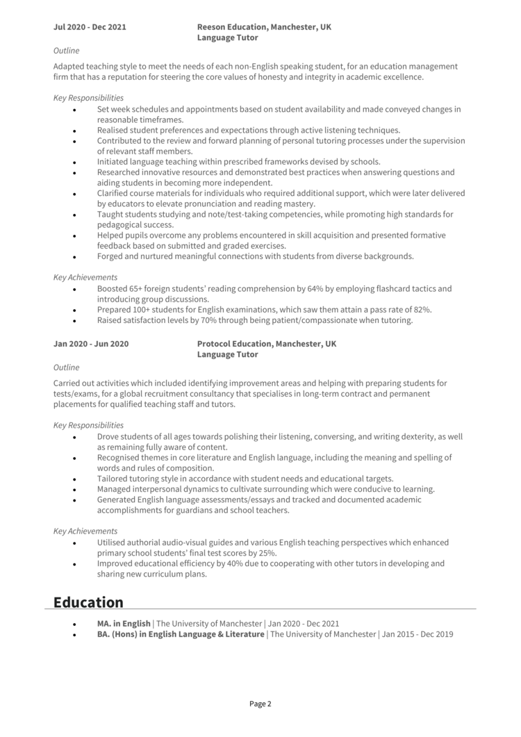 Language Tutor CV 2