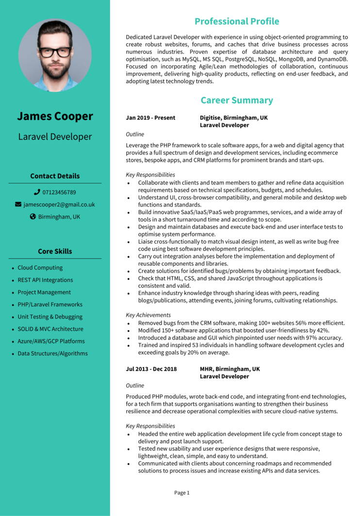 Laravel Developer CV 1