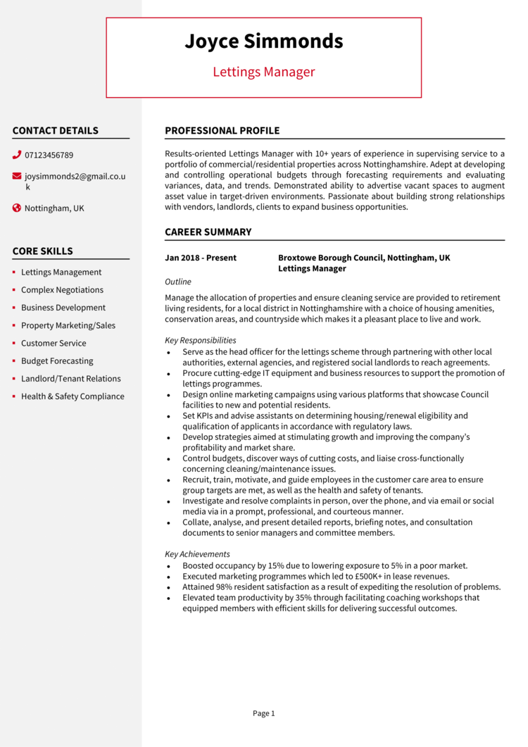 Lettings Manager CV 1