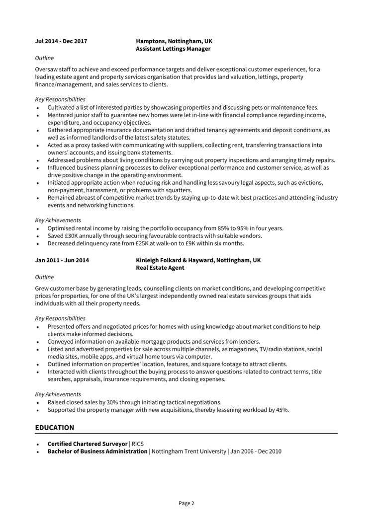 Lettings Manager CV 2