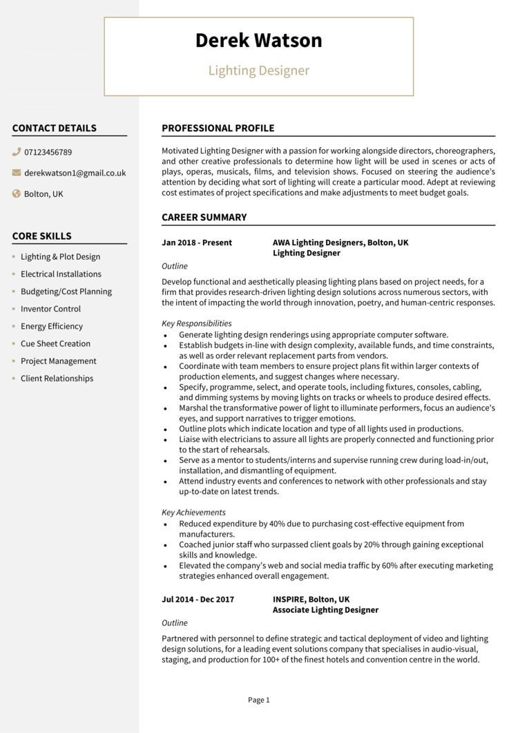 Lighting Designer CV 1