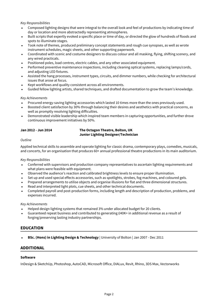 Lighting Designer CV 2