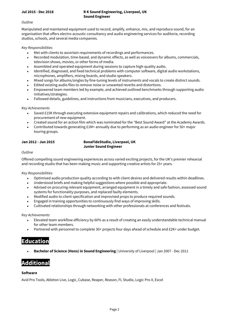 Live Sound Engineer CV 2