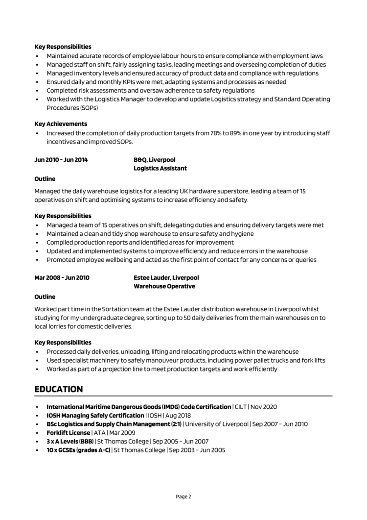 Logistic Coordinator CV 2