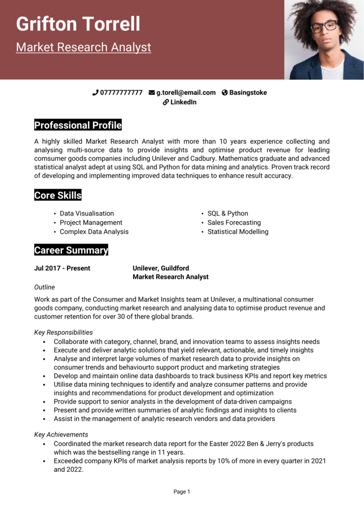 Market Research Analyst CV 1