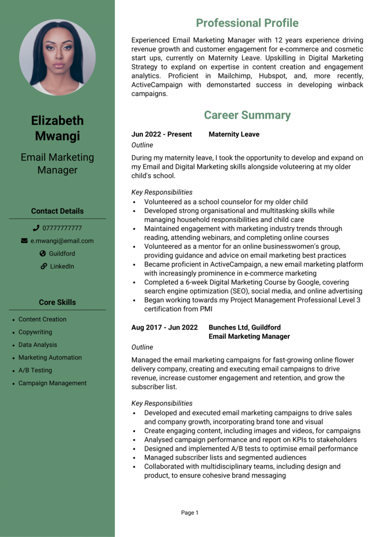 Maternity Leave CV 1