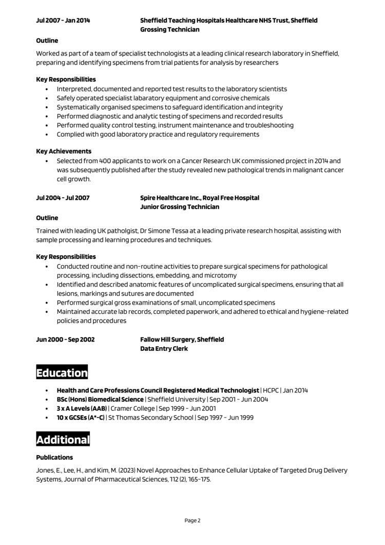 medical technologist resume examples