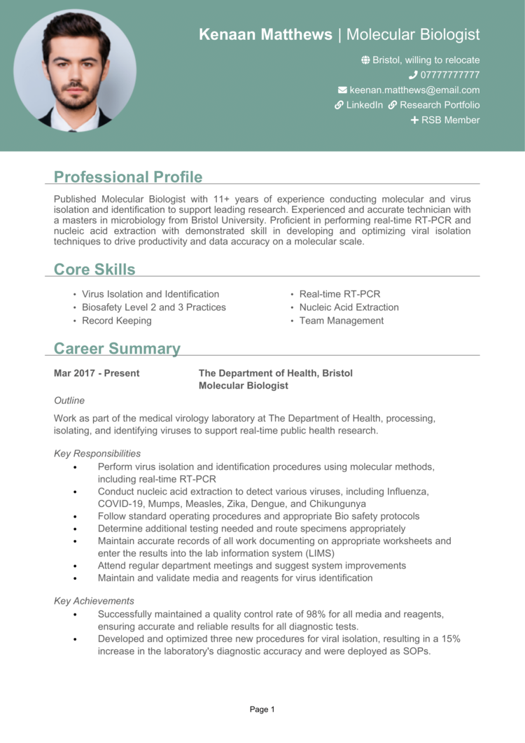 molecular biology resume template word