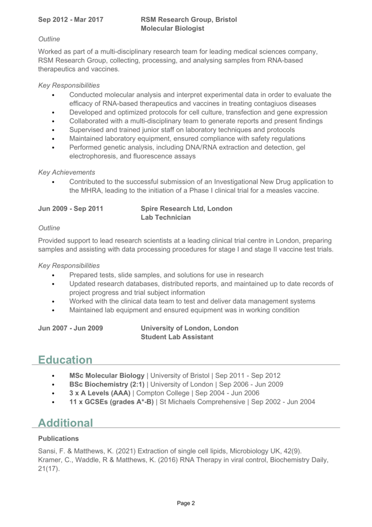 Molecular Biology CV example + guide [Win interviews]