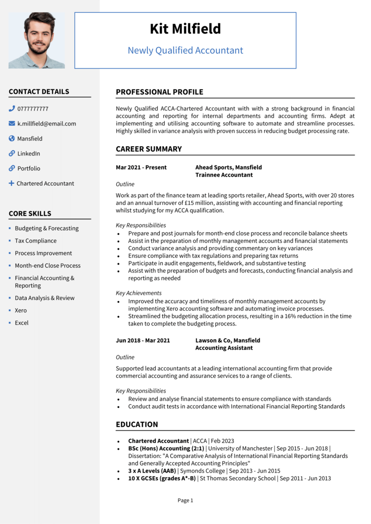 Newly Qualified Accountant CV 1