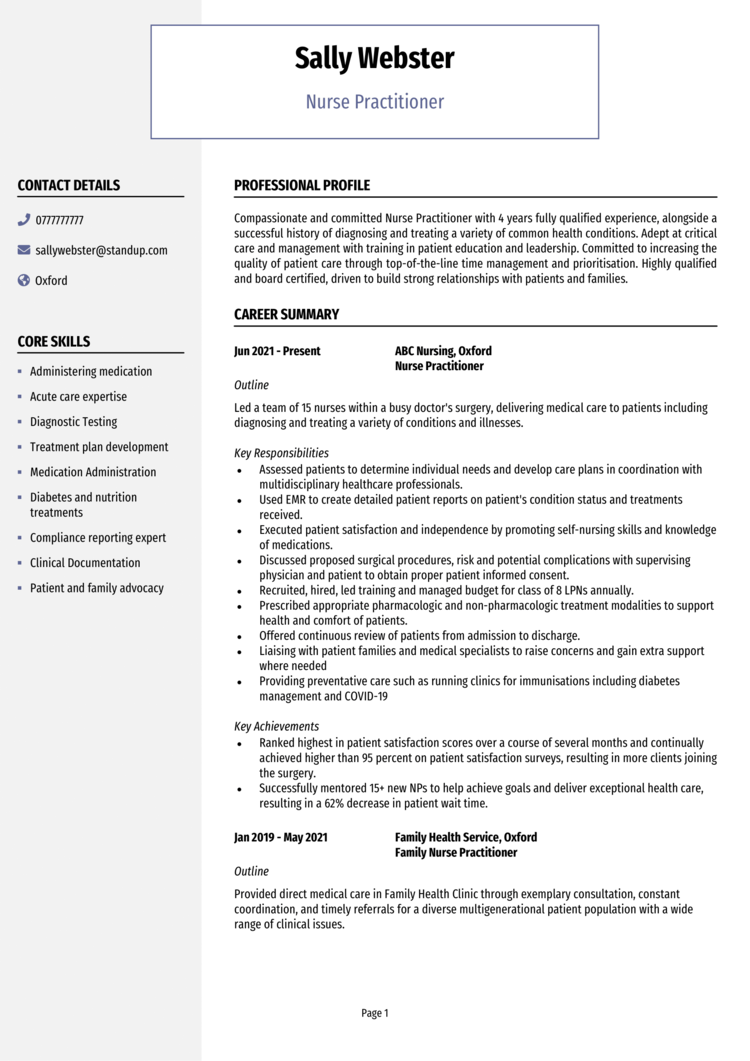 Nurse Practitioner CV-1