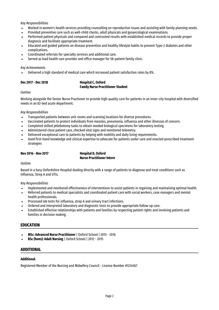 Nurse Practitioner CV-2