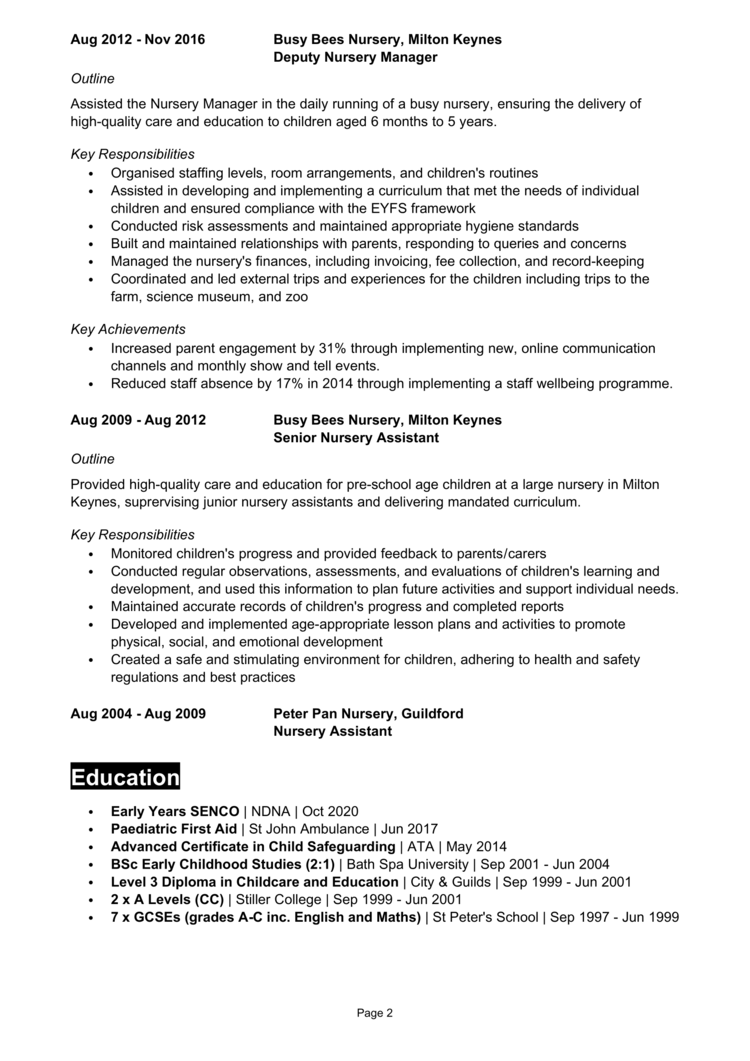 Nursery Manager CV Example Guide Win Interviews Nursery Manager CV Example Guide Win Interviews