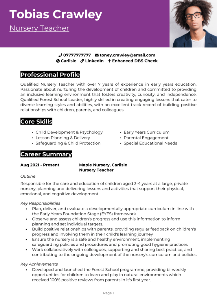 Nursery Teacher CV 1