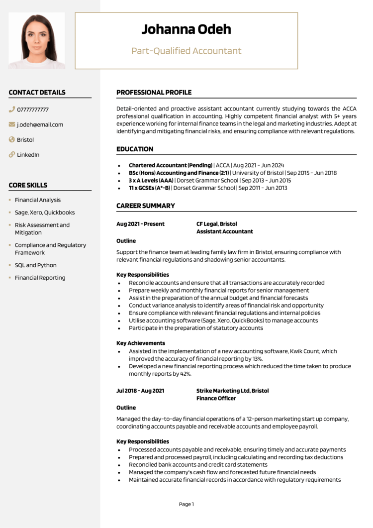 Part Qualified Accountant CV 1