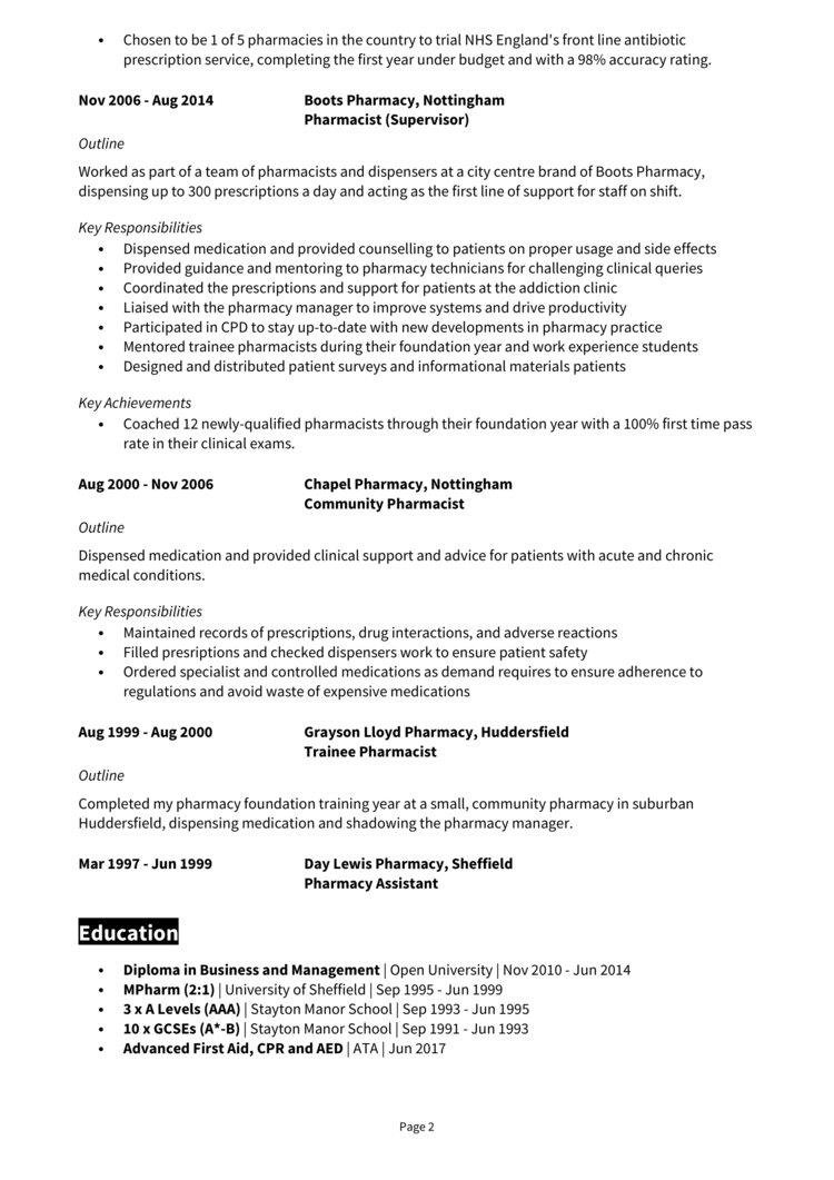 Pharmacy Manager CV 2