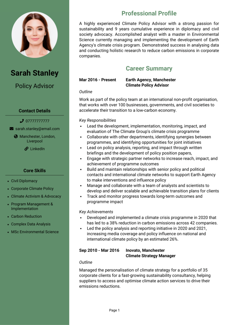 Policy Advisor CV 1