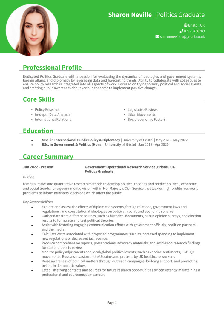 Politics Graduate CV 1