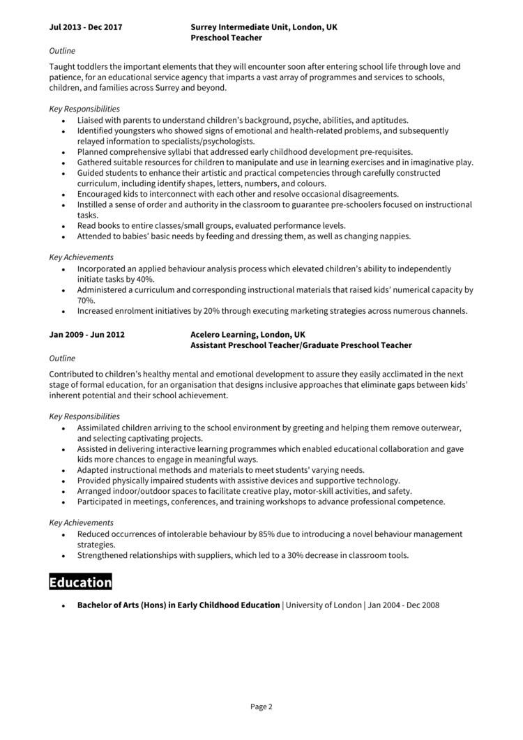 Preschool Teacher CV example + guide [Get hired fast]