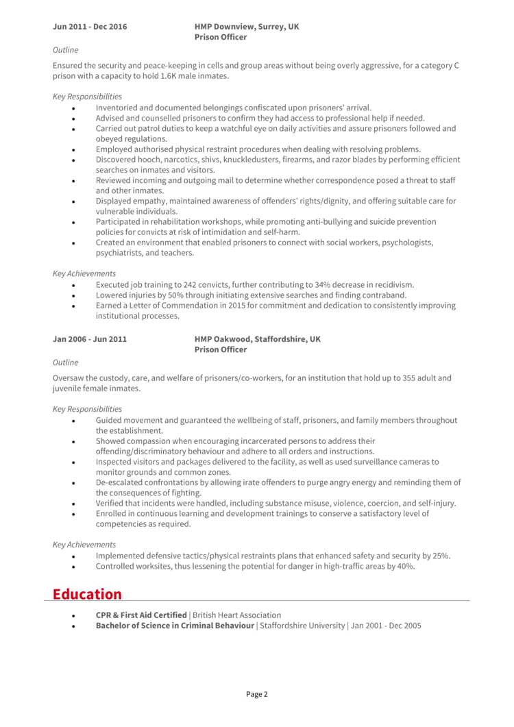 Prison Officer CV example + guide [Get noticed]