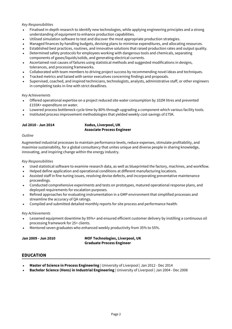 Process Engineer CV 2