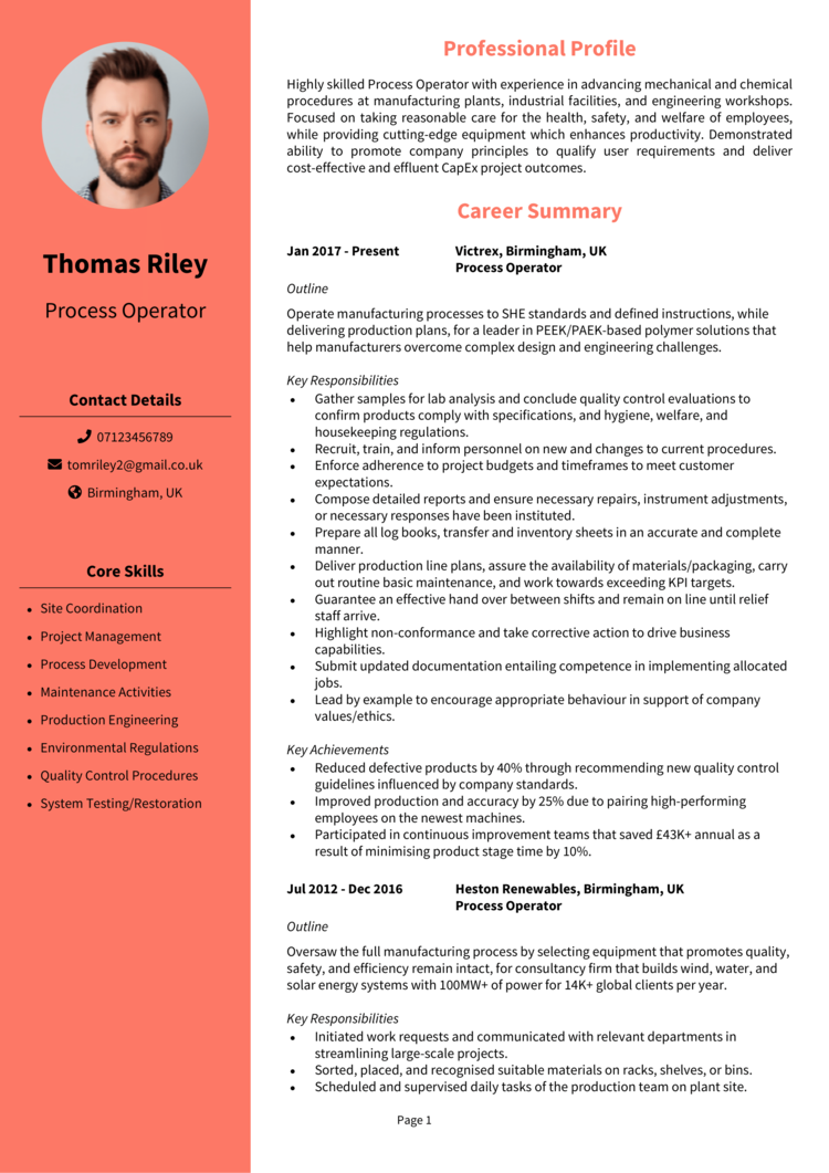 Process Operator CV 1