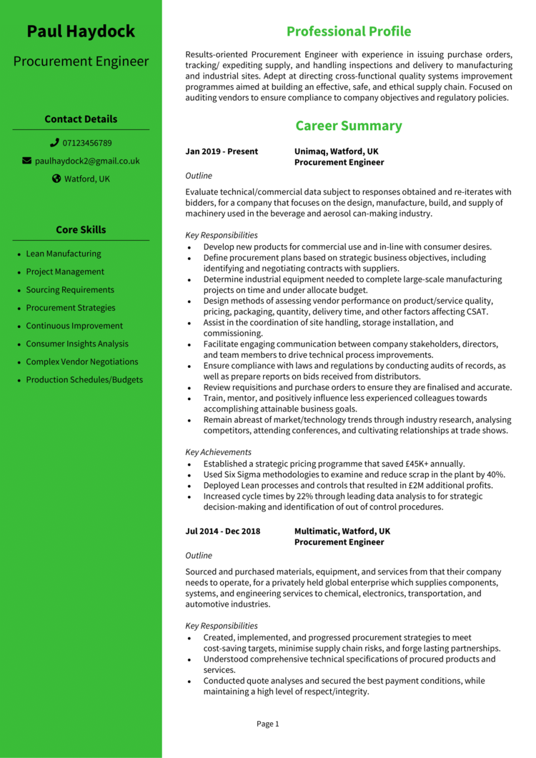 Procurement Engineer CV 1