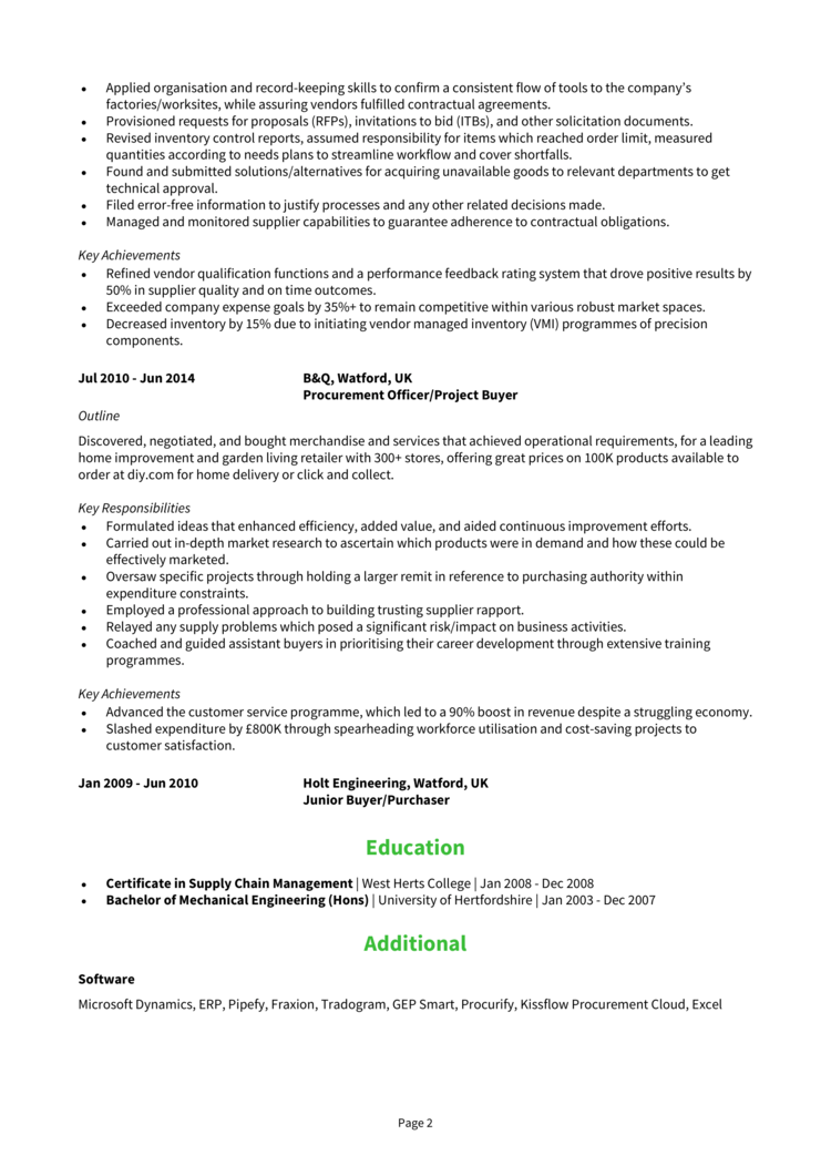 Procurement Engineer CV 2