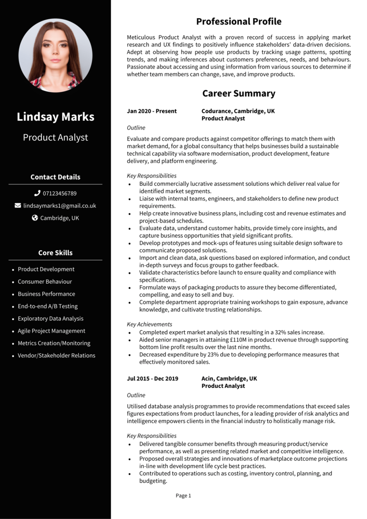 Product Analyst CV 1