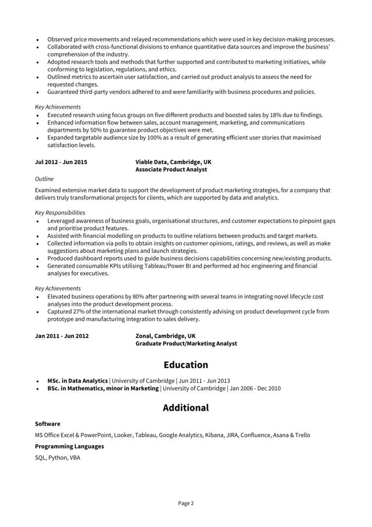 Product Analyst CV 2