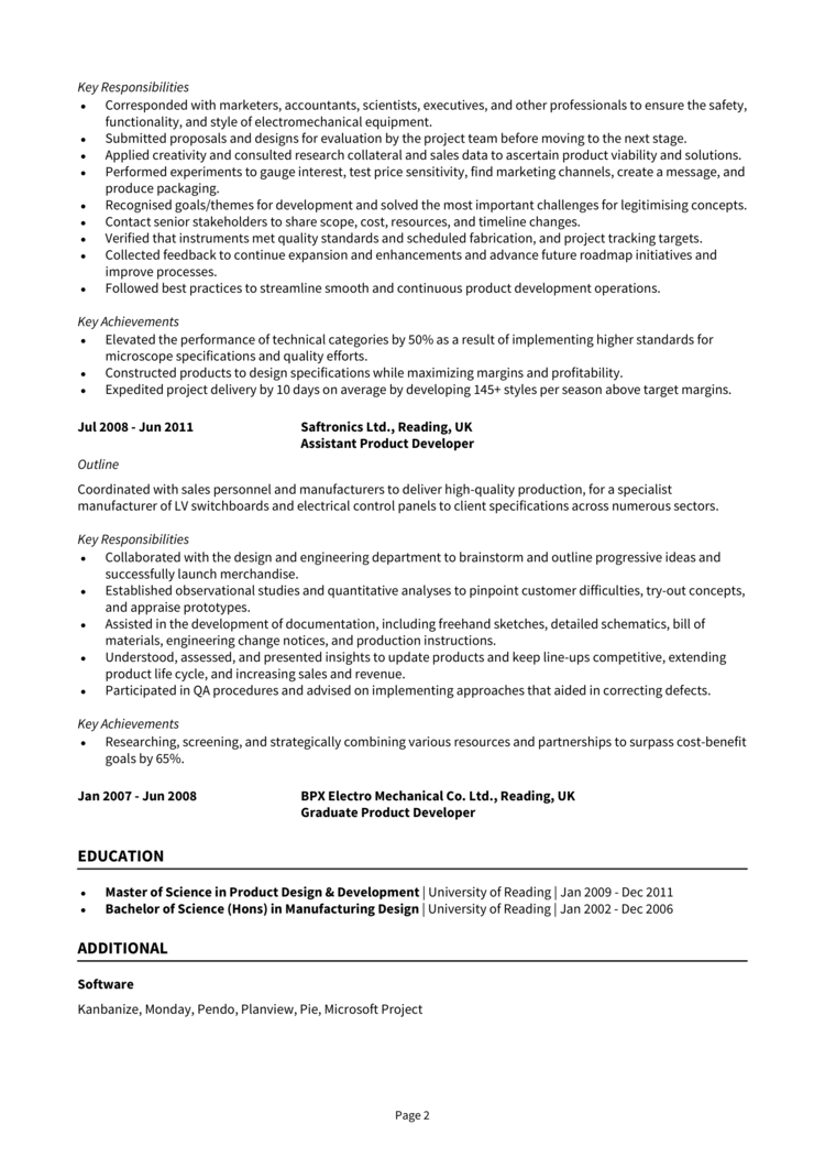 Product Developer CV 2