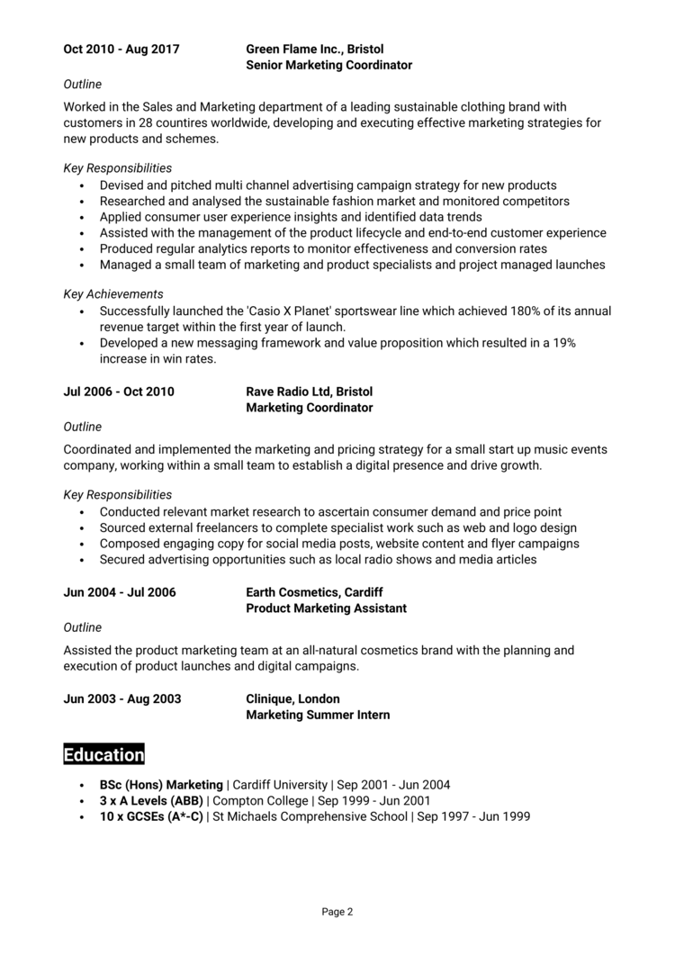 Marketing CV template 2