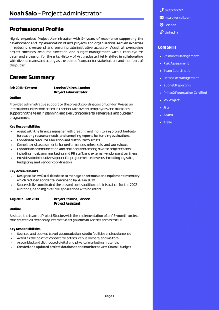 Project Administrator CV 1