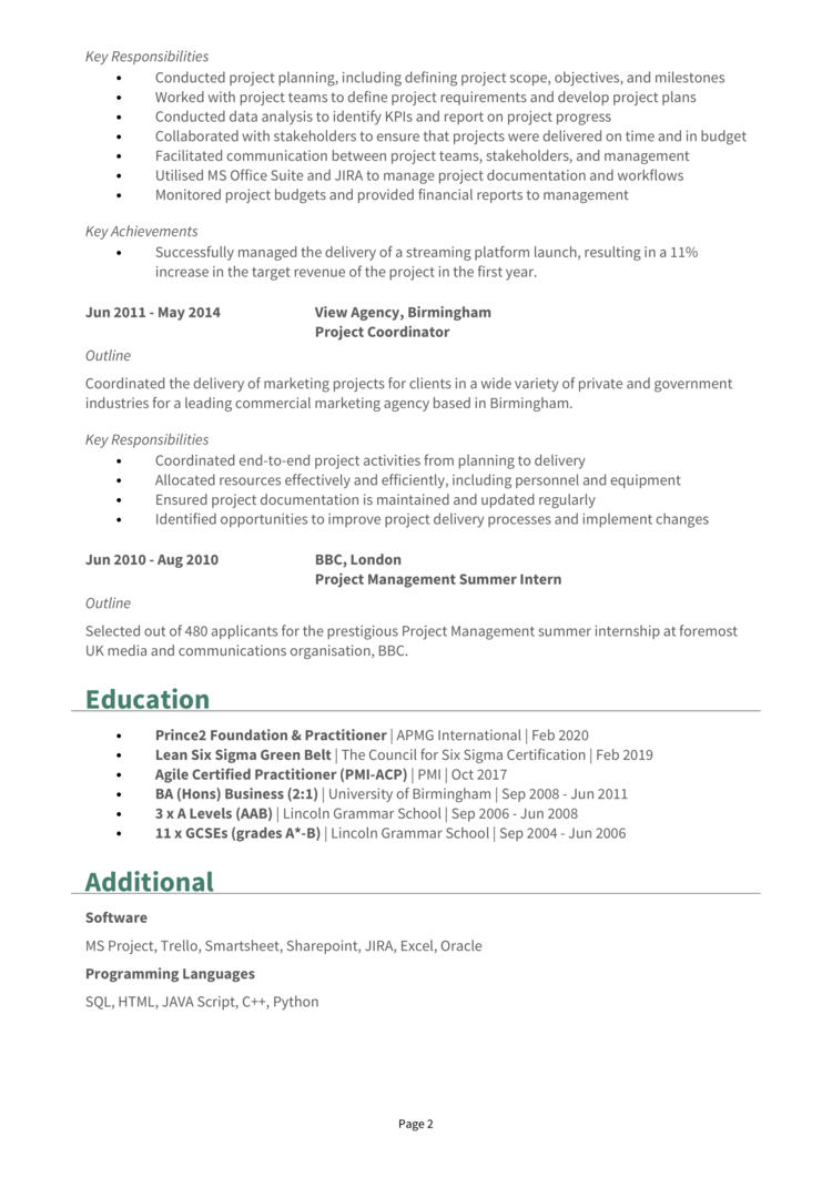 Project Analyst CV 2