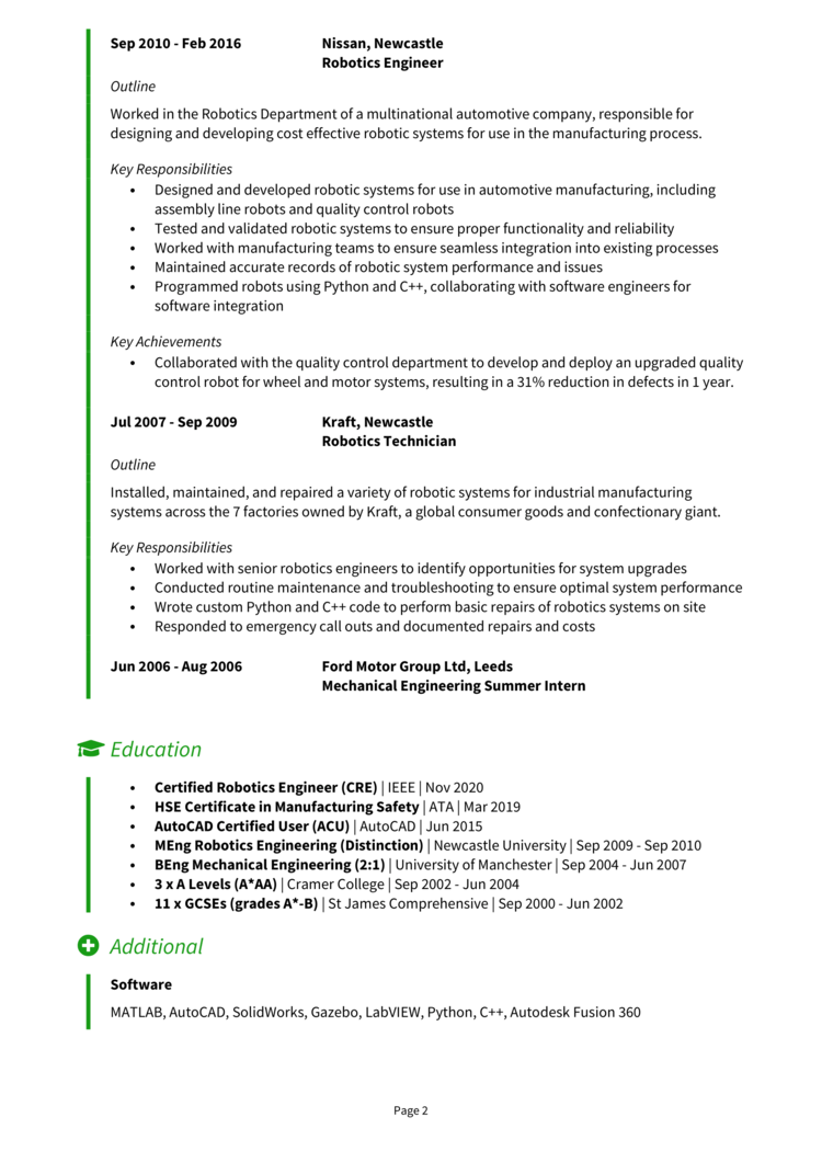 Robotics Engineer CV 2