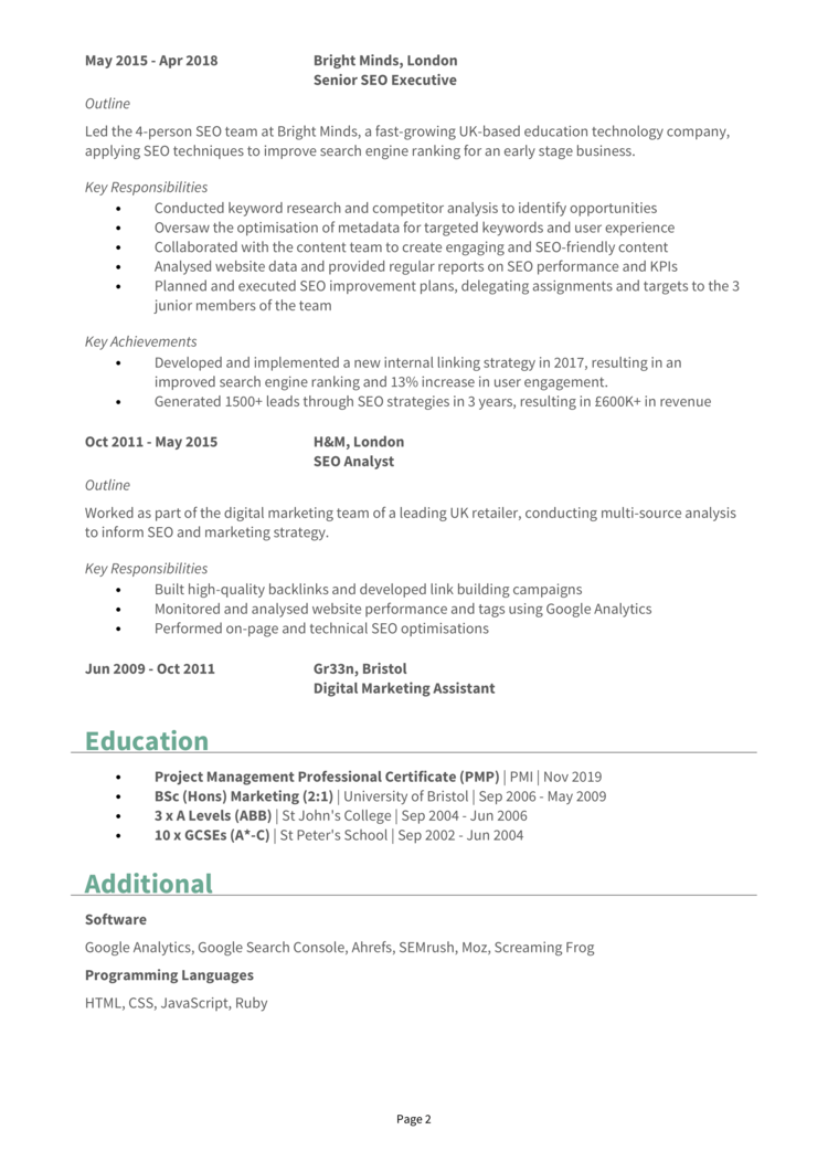 SEO Manager CV 2