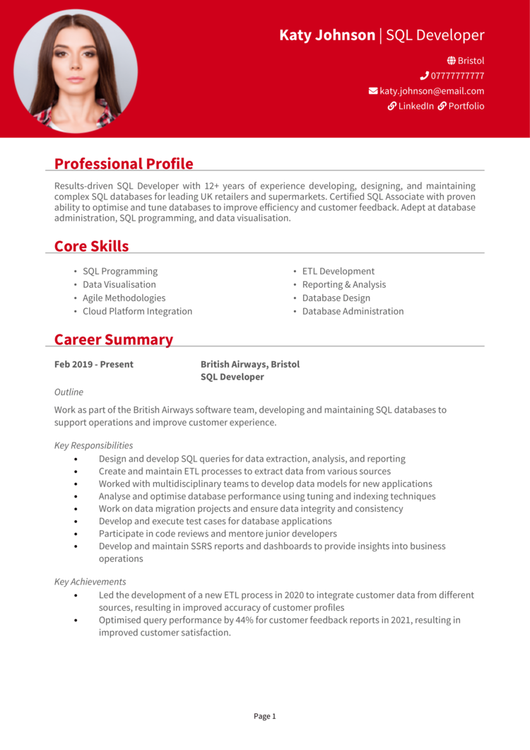 SQL Developer CV 1