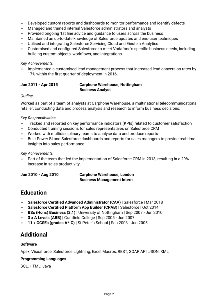 Salesforce Business Analyst CV 2