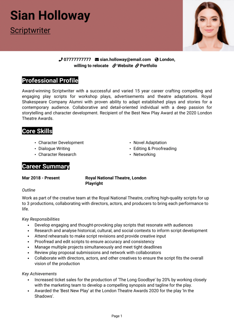 Scriptwriter CV 1