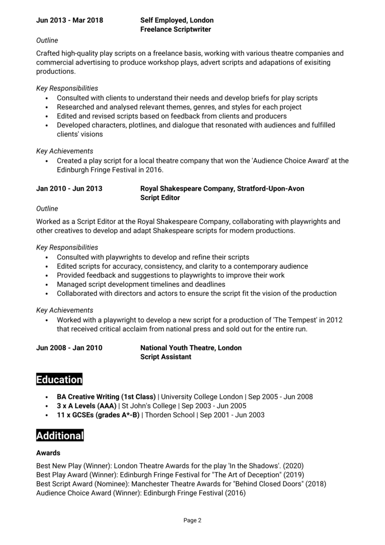 Scriptwriter CV 2