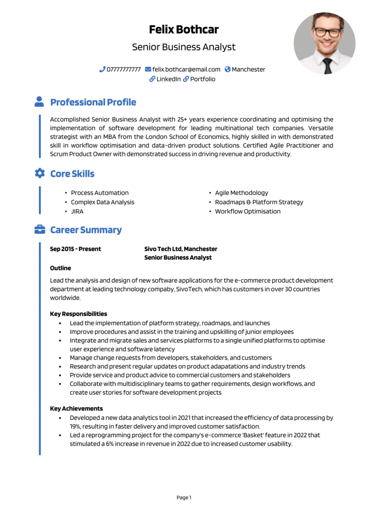 Senior Business Analyst Cv Example Guide Land Great Jobs