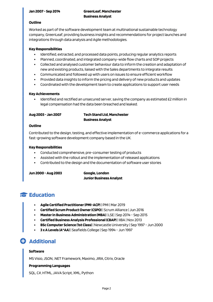 Senior Business Analyst CV 2