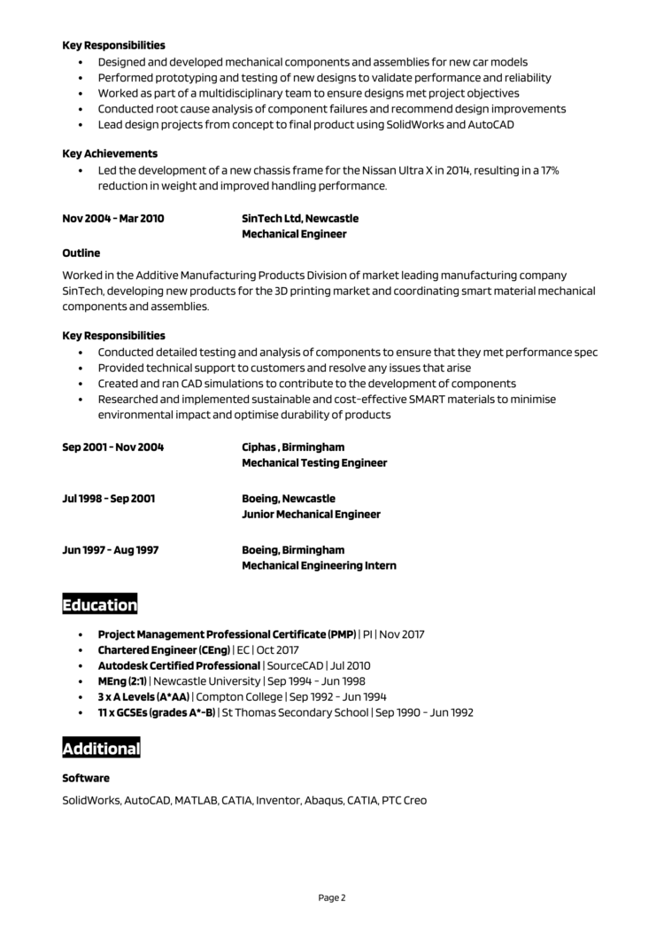 Senior Mechanical Engineer CV 2