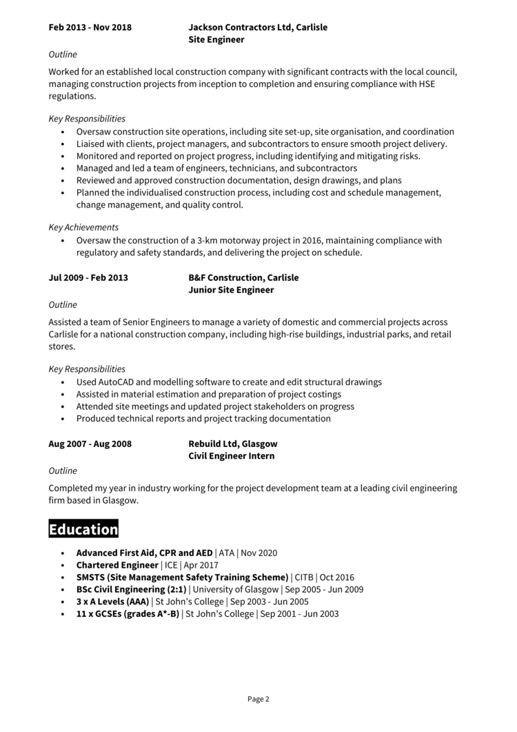 Site Engineer CV 2