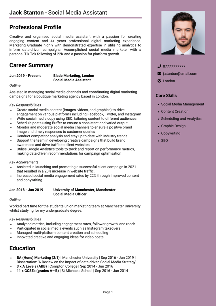 Social Media Assistant CV 1