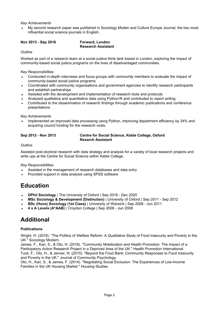 Sociologist CV Example Guide Land Top Jobs   Sociologist CV 2 