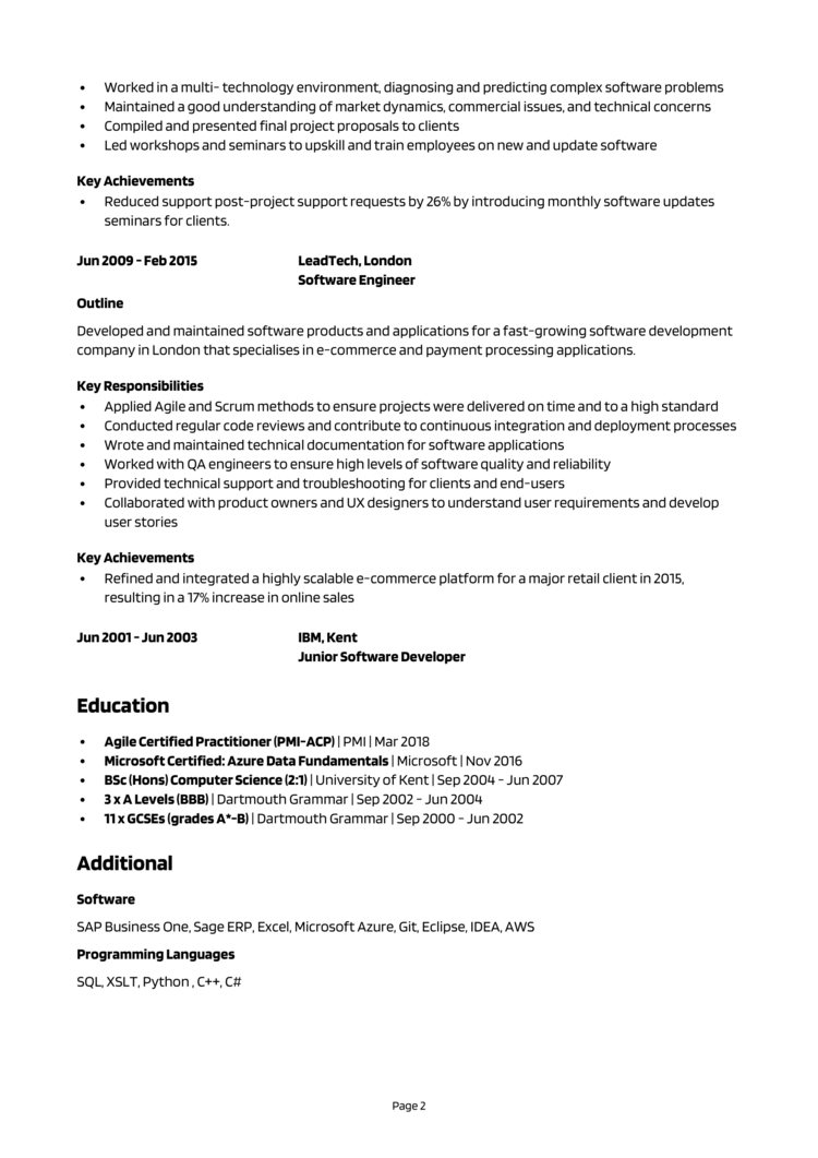 Software Consultant CV 2