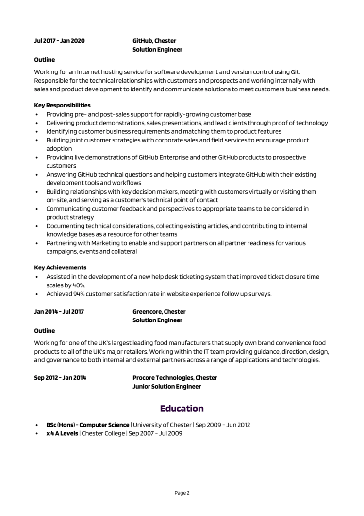 Solution Engineer CV 2