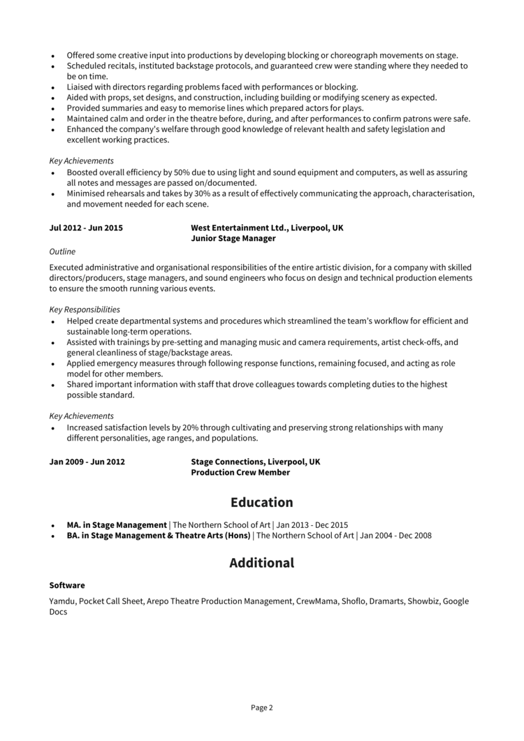 Stage Manager CV 2